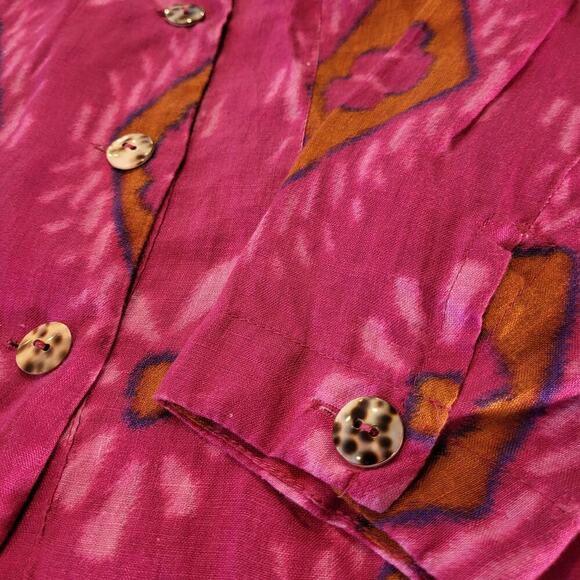 Bitte Kai Rand Batik Dyed Pink Double Breasted Button Blouse 18" Pit 2 PIT Small - Picture 3 of 12